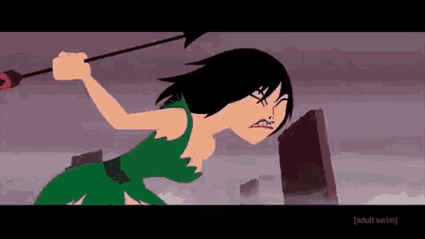 a cartoon character is holding a red arrow in her hand .