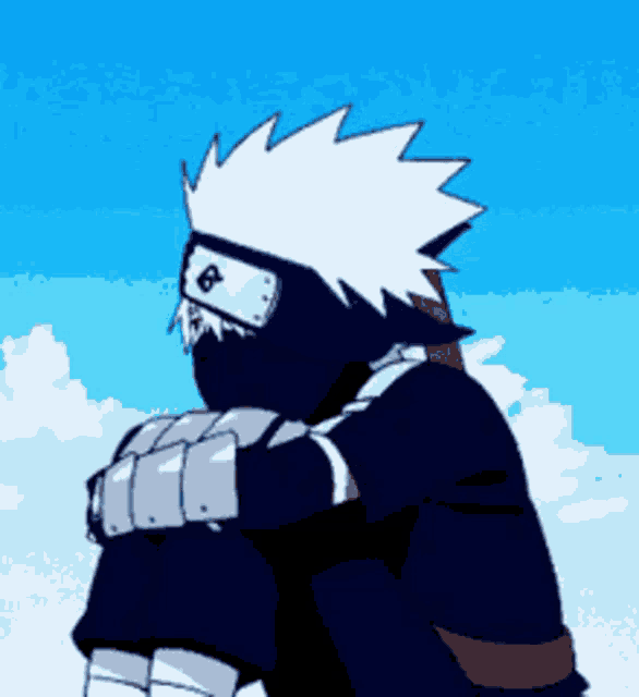 a cartoon character with white hair and a headband with the letter g on it