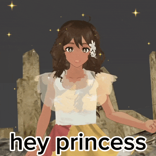 a picture of a girl with a flower in her hair and the words hey princess