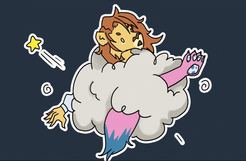 a cartoon drawing of a lion in a cloud with a star coming out of it