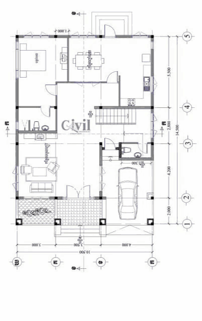 a floor plan of a house with a car parked in the garage