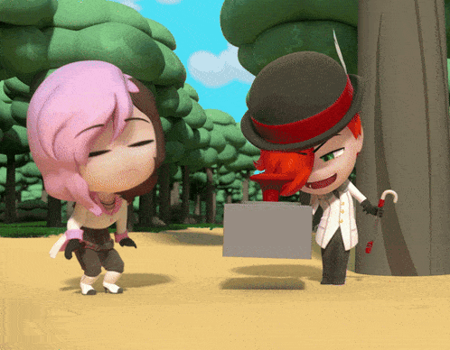 a couple of cartoon characters standing next to each other with one wearing a top hat