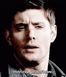 a close up of a man 's face with the words holy crap we don 't care