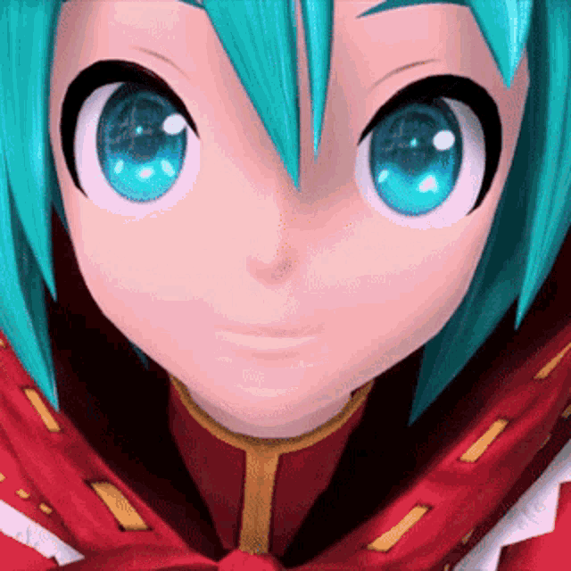 a close up of a blue eyed anime character