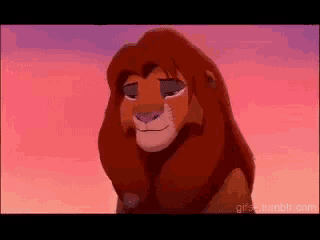 a lion from the lion king is smiling and looking down