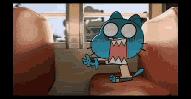 gumball from the amazing world of gumball sitting on a chair
