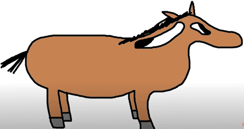 a cartoon drawing of a brown horse with a white mane