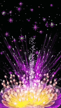 a purple and yellow flower is surrounded by stars