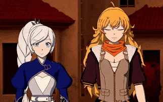 a couple of anime characters standing next to each other