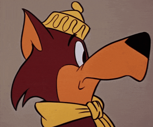 a cartoon character wearing a hat and scarf