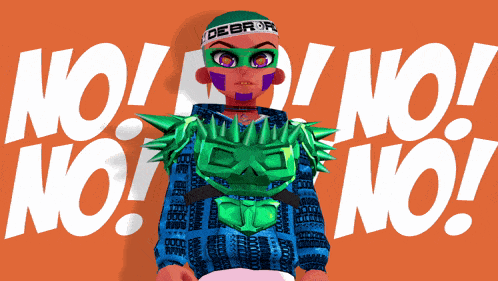 a cartoon character wearing a green mask and a headband that says debr on it