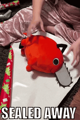 a stuffed animal that looks like a chainsaw with the words sealed away above it