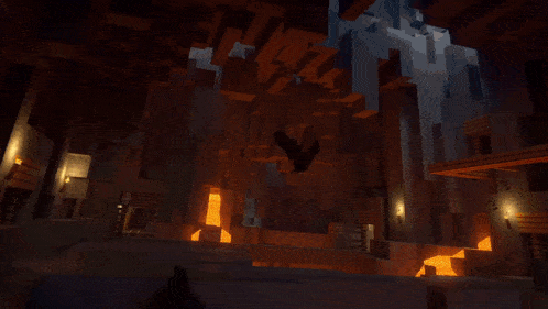 a screenshot of a video game called minecraft with a cave in the background