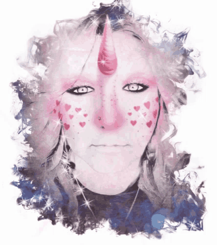 a painting of a woman with a pink horn on her head