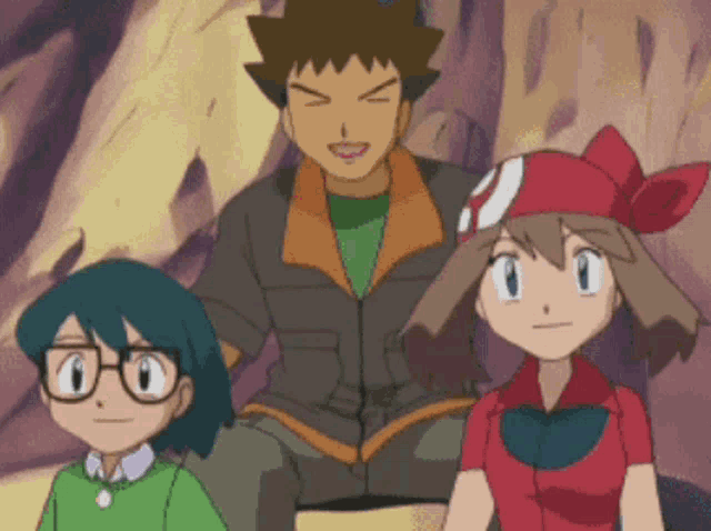 a group of cartoon characters are posing for a picture and one of them has the letter p on her head
