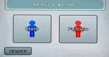 a screen that says select a gender with a male and female option