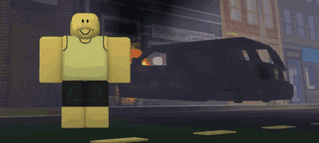 a roblox character is standing in front of a building that says wrightons