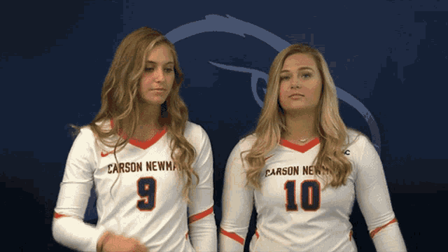 two girls wearing carson newman jerseys number 9 and 10