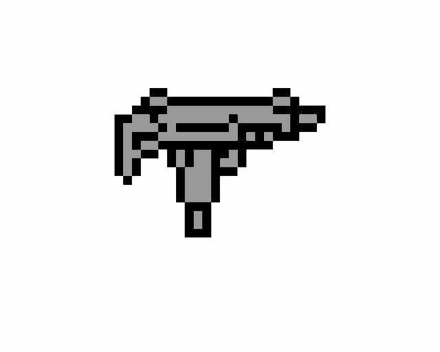 a pixel art of a gun with a flame coming out of it .