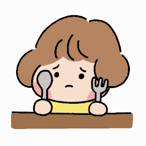 a cartoon girl is holding a spoon and fork