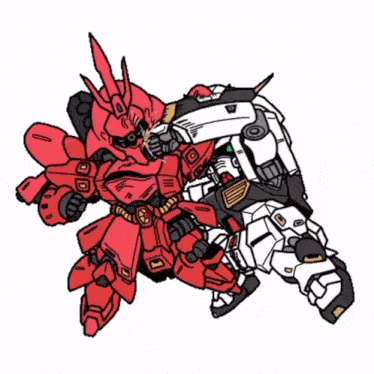 a drawing of a red robot and a white robot fighting