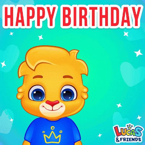a lucas & friends advertisement with a lion wearing a blue shirt