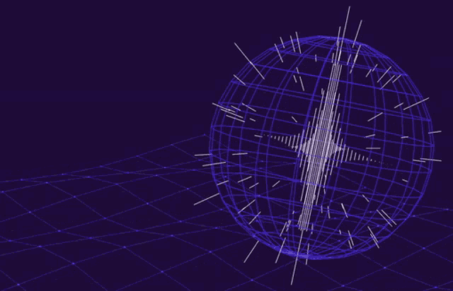 a computer generated image of a sphere with a compass pointing to the right