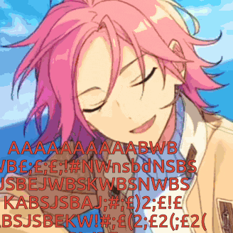 a picture of a girl with pink hair is surrounded by text that says " aa "