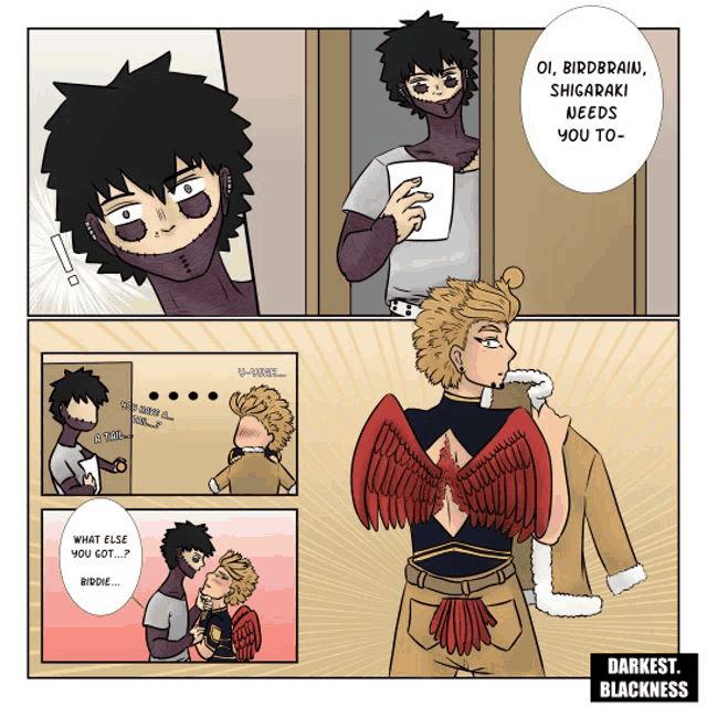 a comic strip shows a man with wings talking to another man with wings