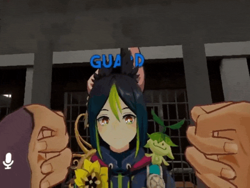 a cartoon character stands in front of a building with the word guard on it