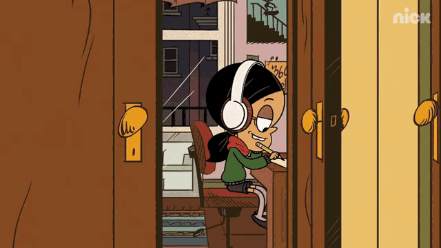 a cartoon of a girl wearing headphones and a scarf