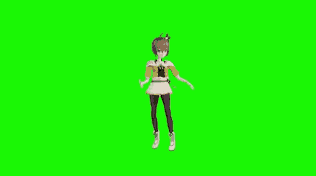 a girl is walking on a green screen .