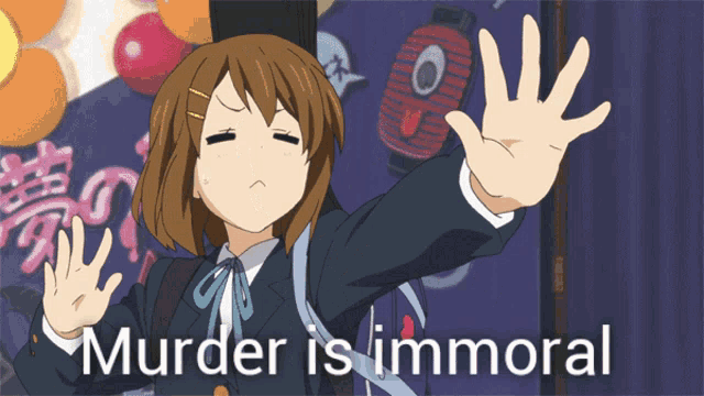 a picture of a girl with the words " murder is immoral " on the bottom