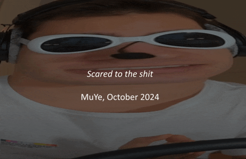 a man wearing sunglasses and headphones says he is scared to the shit