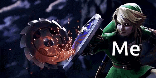 a video game character is holding a shield with the word me written on it