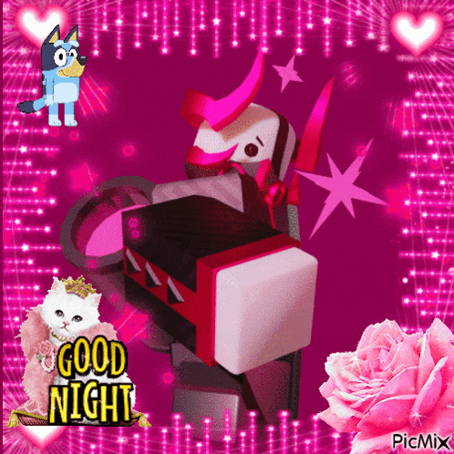 a picture of a robot and a cat with the words good night on it
