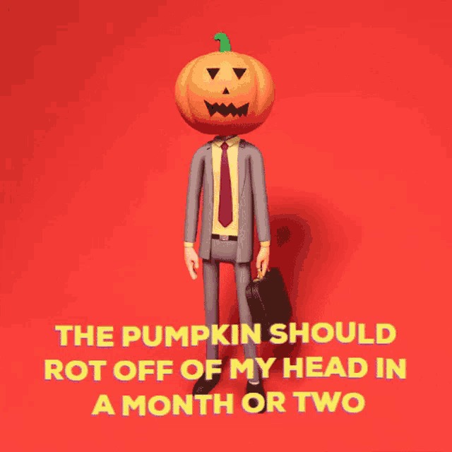 a cartoon character with a pumpkin head and a briefcase