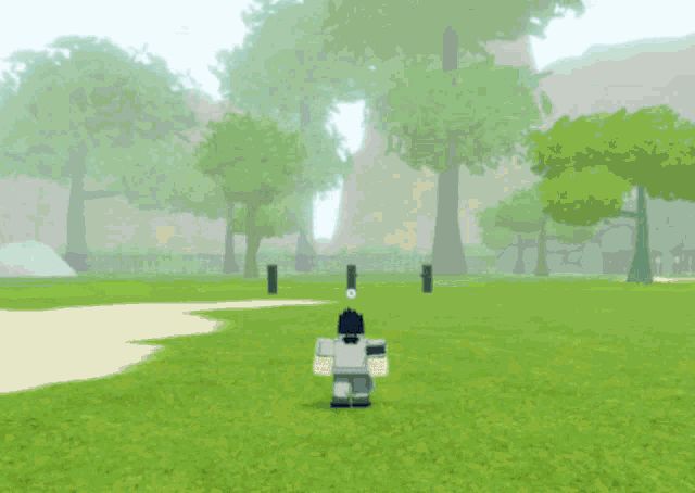 a person in a video game is running in a field