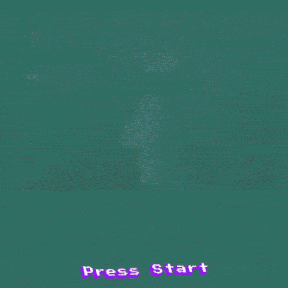 a video game screen shows a woman taking a picture and says press start at the bottom