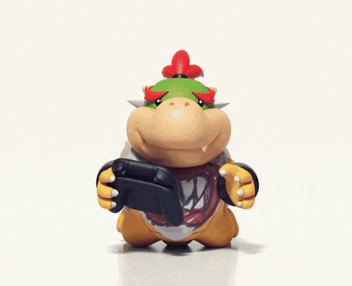 a cartoon character named bowser is kneeling down
