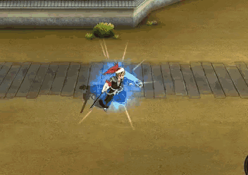 a video game scene with a person in a circle surrounded by fire .