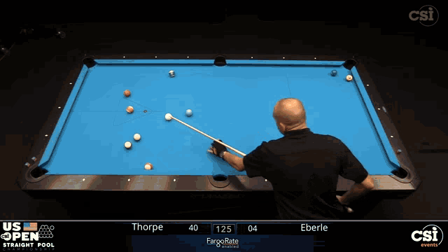 a pool table with a player named thorpe