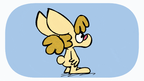 a cartoon drawing of a bunny with wings on a blue and white background