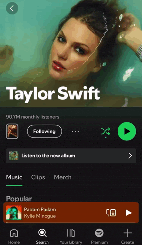 a screenshot of taylor swift 's spotify profile