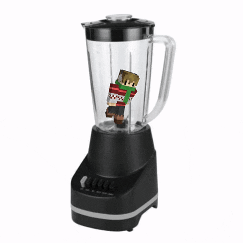 a black blender with a minecraft character inside of it