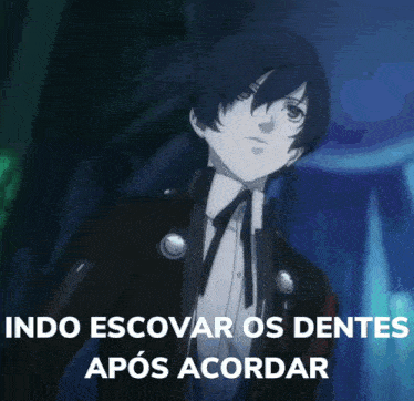 a picture of a person with the words indo escovar os dentes após acordar