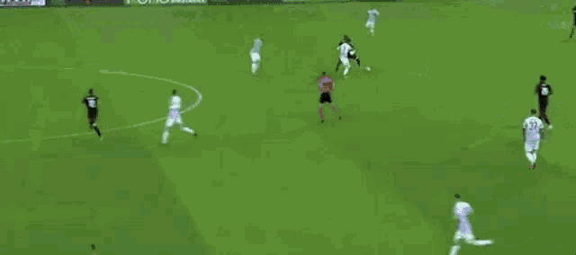 a group of soccer players are playing on a field with a banner that says emma on it