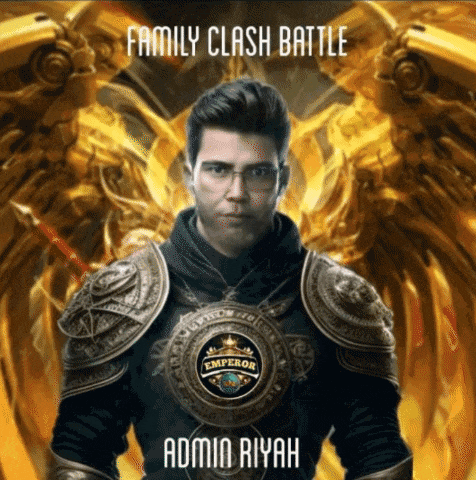 a poster for family clash battle shows a man in armor and the name admin riyah