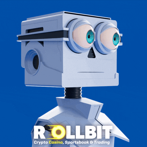 an advertisement for rollbit shows a robot with glasses