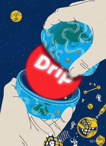 a drawing of a hand holding a red ball that says drip